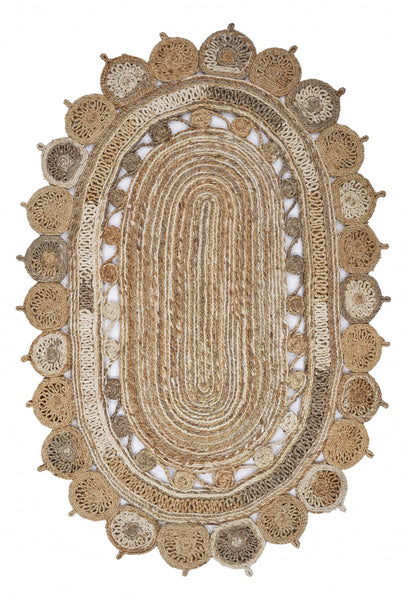 7? Oval Shaped Natural Toned Area Rug