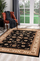 4? x 6? Black and Tan Floral Vines Area Rug