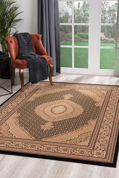 2? x 10? Black and Beige Medallion Runner Rug