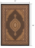 2? x 10? Black and Beige Medallion Runner Rug