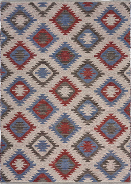 3? x 5? Red and Blue Geometric Diamonds Area Rug