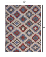 3? x 5? Red and Blue Geometric Diamonds Area Rug