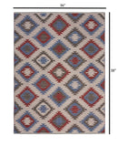 3? x 5? Red and Blue Geometric Diamonds Area Rug