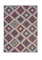 3? x 5? Red and Blue Geometric Diamonds Area Rug