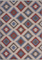 3? x 5? Red and Blue Geometric Diamonds Area Rug