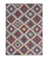 3? x 5? Red and Blue Geometric Diamonds Area Rug