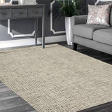 5? x 8? Tan and Ivory Grid Area Rug