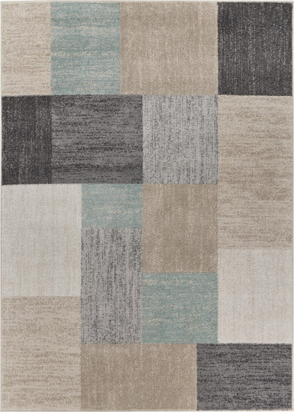 5? x 7? Beige and Black Modern Blocks Area Rug