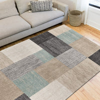 5? x 7? Beige and Black Modern Blocks Area Rug