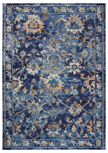 2? x 9? Blue and Gold Jacobean Runner Rug