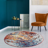 4? Round Brown and Blue Collision Area Rug