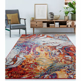 4? Round Brown and Blue Collision Area Rug