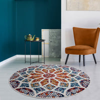 7? Round Multicolored Floral Mosaic Area Rug