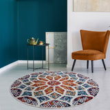 7? Round Multicolored Floral Mosaic Area Rug
