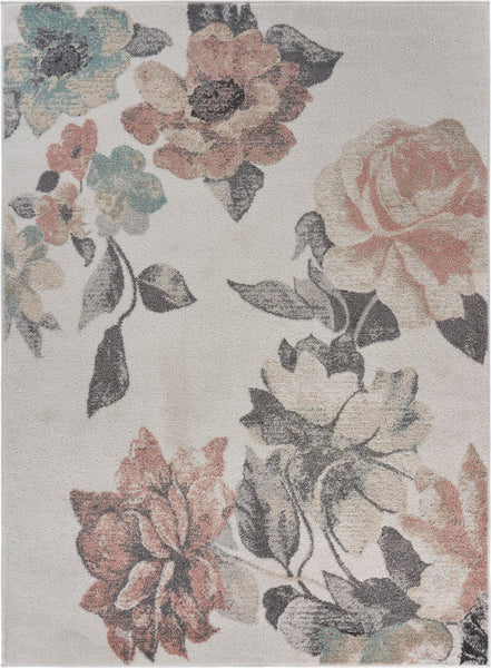 5? x 7? Ivory Blooming Rose Area Rug