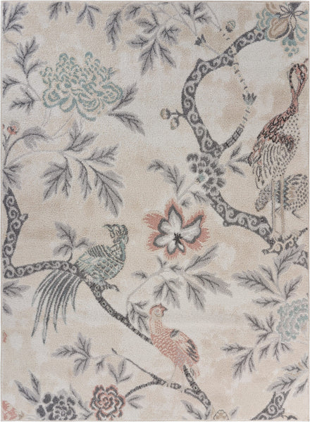 5? x 7? Soft Beige Birds and Trees Area Rug