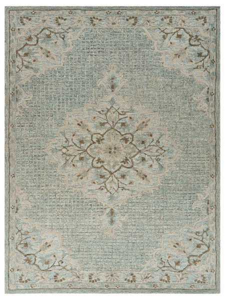 5? x 8? Blue and Beige Flor Medallion Area Rug