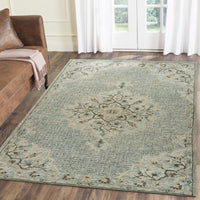 5? x 8? Blue and Beige Flor Medallion Area Rug