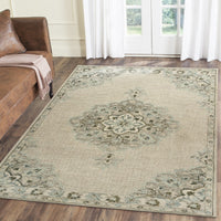 5? x 8? Ivory Distressed Floral Area Rug