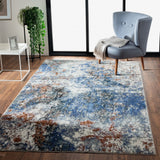 5? x 8? Blue and White Abstract Ocean Area Rug