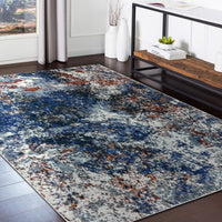 5? x 8? Blue and White Abstract Ocean Area Rug