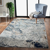 5? x 8? Navy and Gray Abstract Ice Area Rug