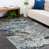 5? x 8? Navy and Gray Abstract Ice Area Rug