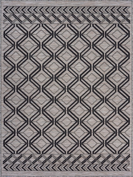 5? x 7? Black Geometric Indoor Outdoor Area Rug