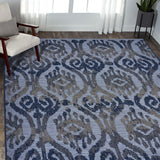 8? x 10? Blue Ogee Pattern Indoor Outdoor Area Rug