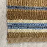 7? x 9? Tan and Blue Striped Area Rug