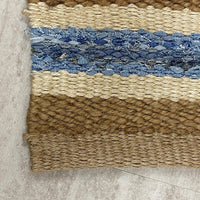 7? x 9? Tan and Blue Striped Area Rug