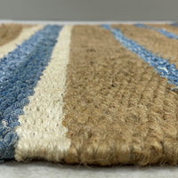 7? x 9? Tan and Blue Striped Area Rug