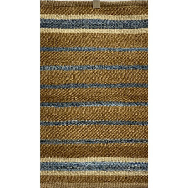 7? x 9? Tan and Blue Striped Area Rug