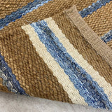 7? x 9? Tan and Blue Striped Area Rug