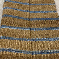 7? x 9? Tan and Blue Striped Area Rug