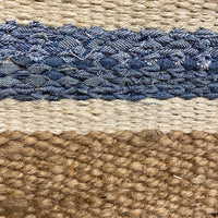 7? x 9? Tan and Blue Striped Area Rug