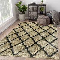 5? x 7? Cream and Black Lattice Area Rug