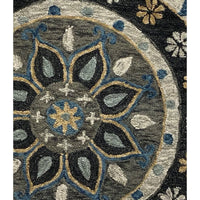 5’ Round Gray Border Floral Medallion Area Rug