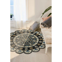 5’ Round Gray Border Floral Medallion Area Rug