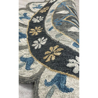 5’ Round Gray Border Floral Medallion Area Rug