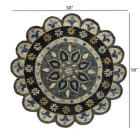 5’ Round Gray Border Floral Medallion Area Rug