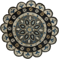 5’ Round Gray Border Floral Medallion Area Rug