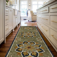 2? x 7? Charcoal Floral Medallion Runner Rug