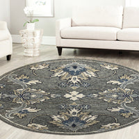 3? Round Gray Floral FIligree Area Rug