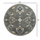 3? Round Gray Floral FIligree Area Rug