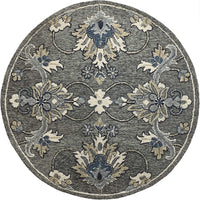 3? Round Gray Floral FIligree Area Rug