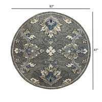 3? Round Gray Floral FIligree Area Rug