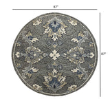 3? Round Gray Floral FIligree Area Rug