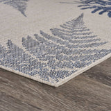 5? x 7? Navy Fern Leaves Indoor Outdoor Area Rug