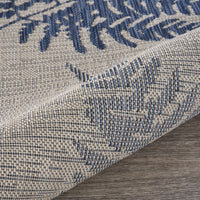 5? x 7? Navy Fern Leaves Indoor Outdoor Area Rug